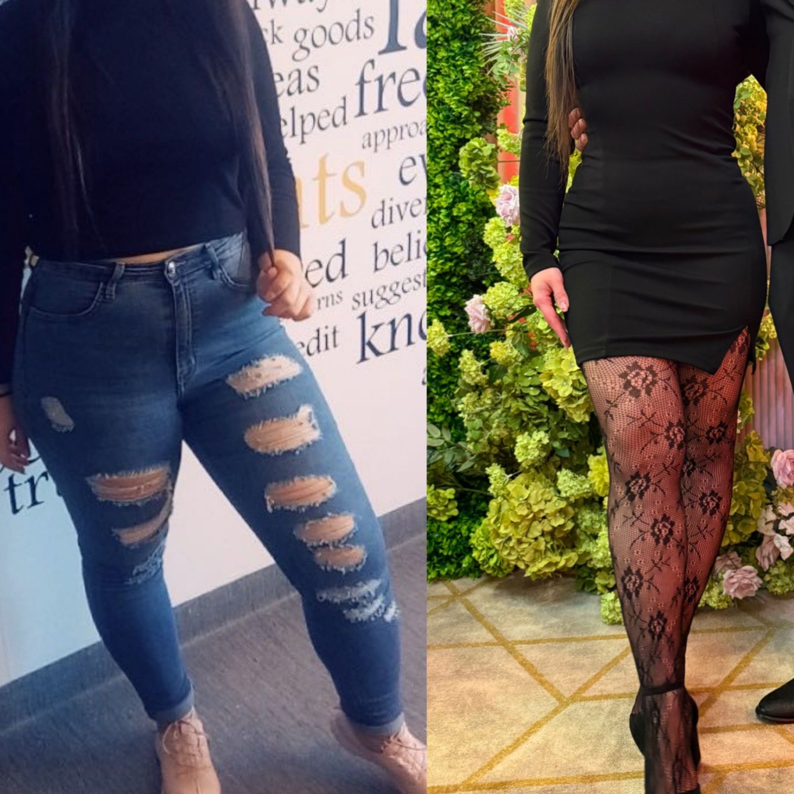 Transformare înainte și după: clientă în ținută elegantă neagră