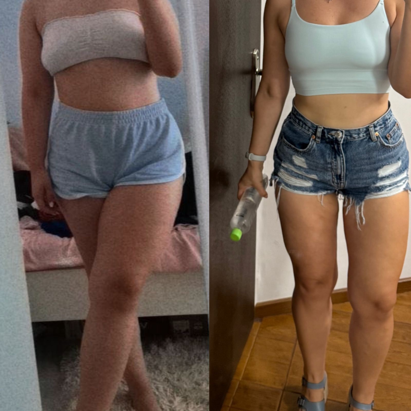 Transformare înainte și după: clientă care pozează în ținută sport
